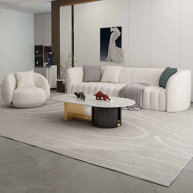 Sofá curva de lana blanca sofá de brazo inclinado moderno para sala de estar