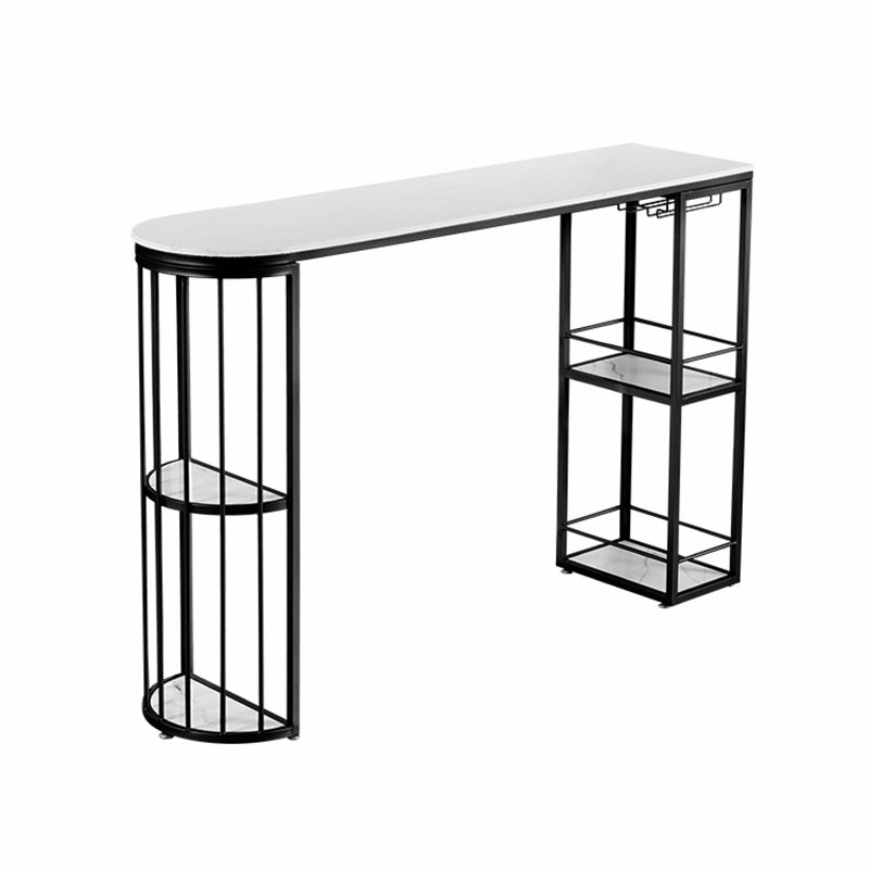 Freiform-Stehtisch mit Steinplatte, moderner Stehtisch mit Doppelsäule und Weinglashaltern