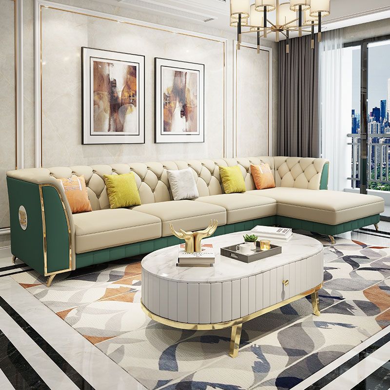 革タキシードアームセクショナルソファ33.46 "房状のスプリットバックソファ