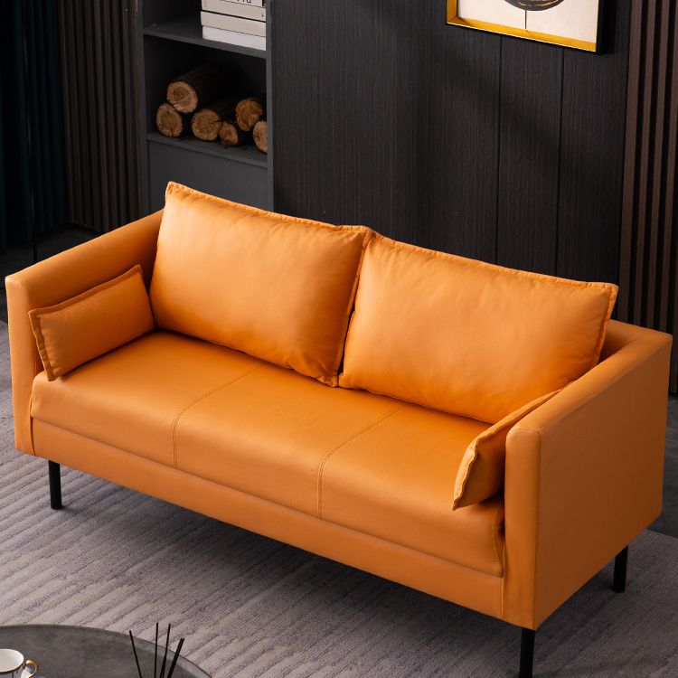 Scandinavian Faux Leather Sofa 29.52" High Tuxedo Arm Sofa with 2 Pillows Clearhalo 'furn' 'furn_sofas' 'Furniture' 'Living Room Furniture' 'Sofa' 'sofas' 1200x1200_1635350c-0e57-4397-a596-4e74b8838d8c