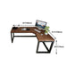L-Shape Brown Writing Desk Industrial Solid Wood Office Desk