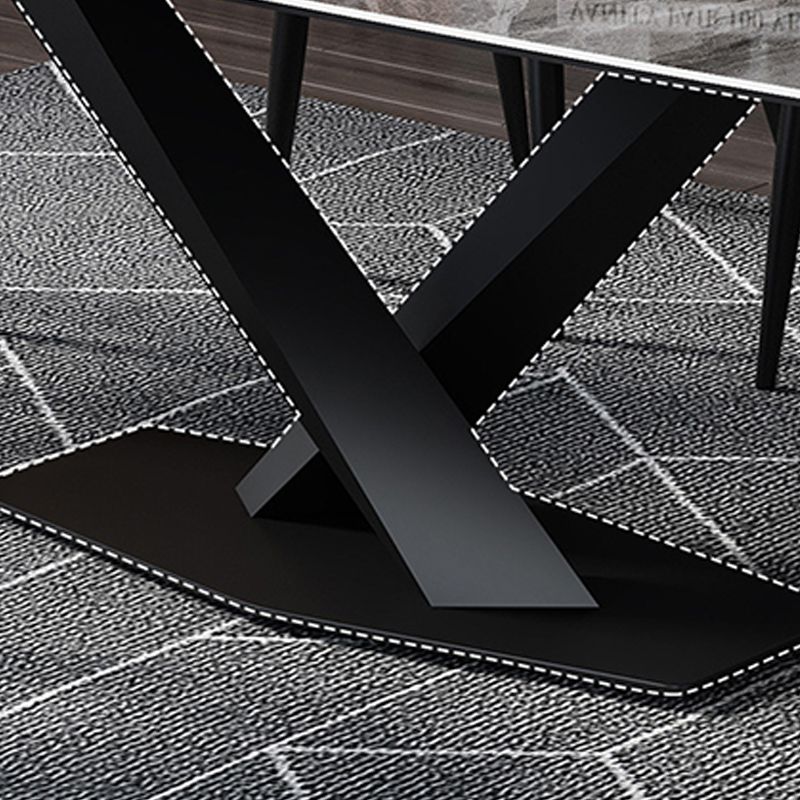 Industrial Style Sintered Stone Table Dining Rectangle Table with Metal Legs for Home Clearhalo 'Dining Tables & Seating' 'Dining Tables' 'dining_table' 'furn' 'furn_dining_table' 'Furniture' 'Kitchen & Dining Furniture' 1200x1200_163b0752-a59a-469a-bb54-abe5b659cc67
