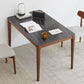 Mesa rectangular de estilo industrial, mesa de piedra sinterizada con patas de madera para uso doméstico