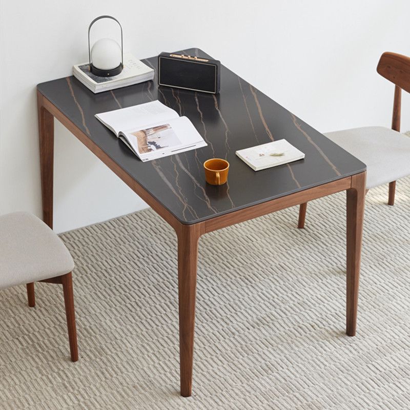 Mesa rectangular de estilo industrial, mesa de piedra sinterizada con patas de madera para uso doméstico