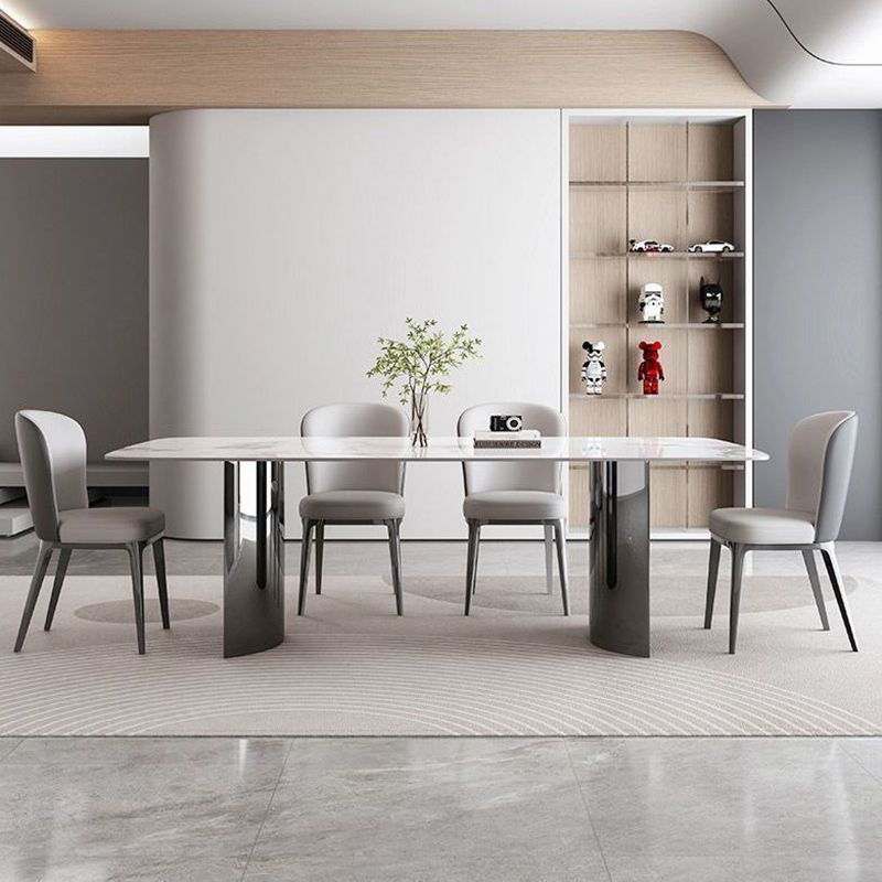 Contemporary Furniture Rectangle Stone Dining Room Table in White