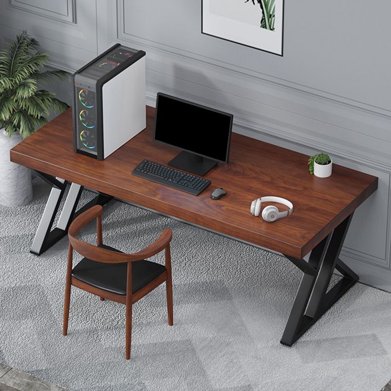 Contemporary Office Desk Antique Finish Solid Wood Computer Desk with Metal Legs Clearhalo 'furn' 'furn_office_desk' 'Furniture' 'Office Desks' 'Office Furniture' 'office_desk' 1200x1200_1645c675-1f9f-410c-9f4e-f5dee5861e20