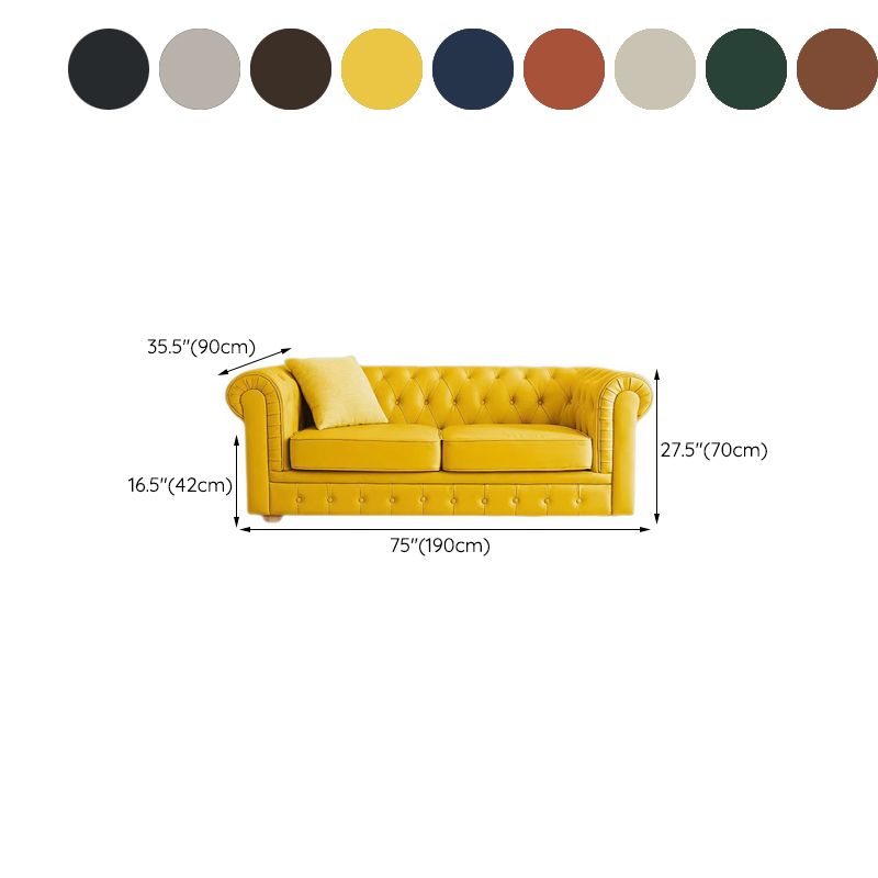 Solid Color Faux Leather Chesterfield Sofa Rolled Arm Tufted Back Sofa