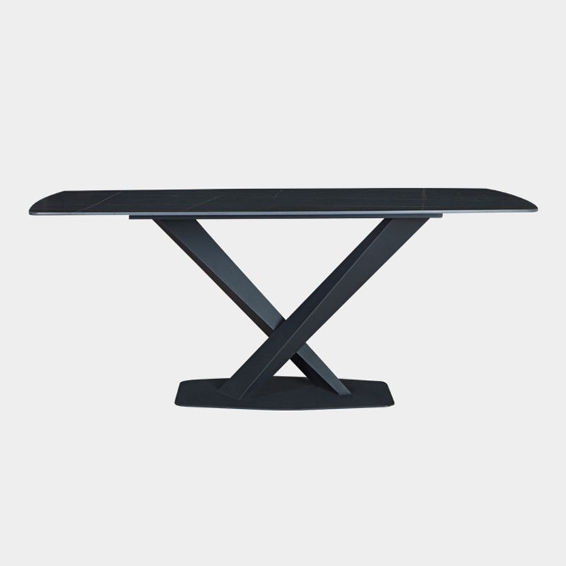 Stone Top Dining Table Modern Rectangle Table with Metal Base in Black Clearhalo 'Dining Tables & Seating' 'Dining Tables' 'dining_table' 'furn' 'furn_dining_table' 'Furniture' 'furniture_dining_table' 'Kitchen & Dining Furniture' 1200x1200_16491b57-1731-41ca-856c-d8340f32b442