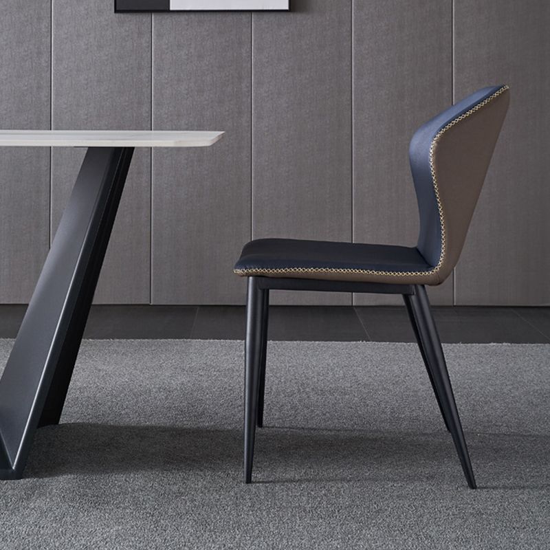 Metal Indoor Upholstered Dining Chair Metallic Finish Wingback Side Chair