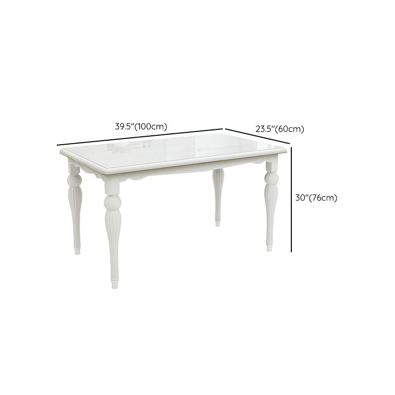 Moderno tavolo da pranzo in vetro rettangolare bianco con gambe in legno massiccio