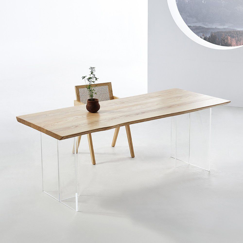 Solid Wood Dining Table Contemporary Rectangle Dining Table with Double Pedestal Base