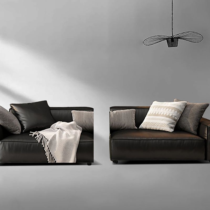 26.38" H Genuine Leather Square Arm Modern Sofa with Storage Black Standard Sofa Clearhalo 'furn' 'furn_sofas' 'Furniture' 'furniture_sofas' 'kitchen' 'kitchen_sofas' 'Living Room Furniture' 'Sofa' 'sofas' 1200x1200_1653687e-fd27-4108-a3b3-2e736876ce6f