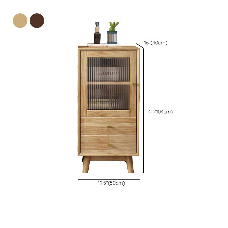 19. 7 "W Glas Paned Accent Cabinet Pine Wood 1 - Deur en 2 - Ladepas