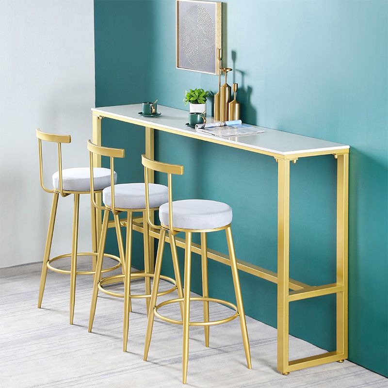 Juego de mesa de bar de mármol sintético, mesa de mostrador rectangular de 1/4/7 piezas con taburetes con base de metal