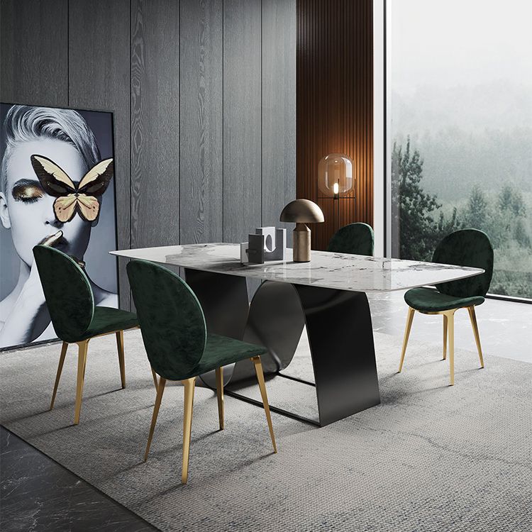 Modern Gray Kitchen Dining Set Sintered Stone Top Rectangle Dining Set with Trestle Base Clearhalo 'Dining Room Sets' 'Dining Tables & Seating' 'dining_room_set' 'furn' 'furn_dining_room_set' 'Furniture' 'furniture_dining_room_set' 'Kitchen & Dining Furniture' 'kitchen&dining_furn' 'kitchen' 1200x1200_16653a0d-d87e-457f-ad74-141bc2a21ff2