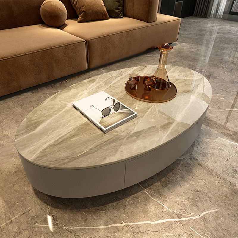 Ovale stenen salontafel 1 enkele cocktailtafel met 1 opberglade