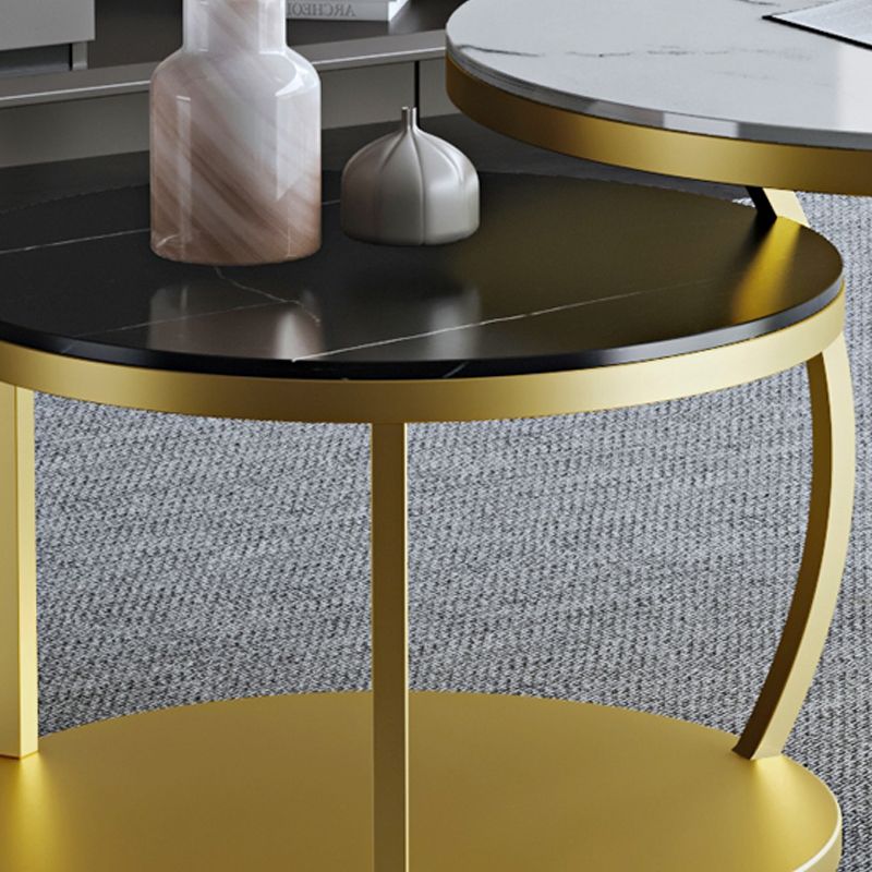 Contemporary Coffee Table Set Slate Round 2-Piece Coffee Cocktail Table