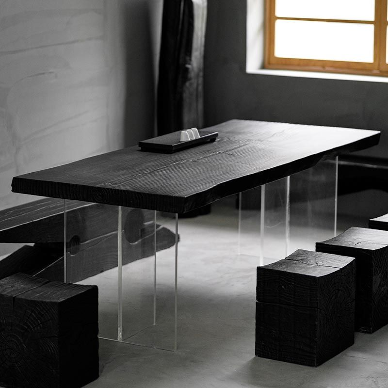 Acrylic Clear Double Pedestal Dining Table Modern Solid Wood Top Dinette Table Clearhalo 'Dining Tables & Seating' 'Dining Tables' 'dining_table' 'furn' 'furn_dining_table' 'Furniture' 'Kitchen & Dining Furniture' 1200x1200_166e87f8-0a6c-4181-9a2d-027c3cd4523f