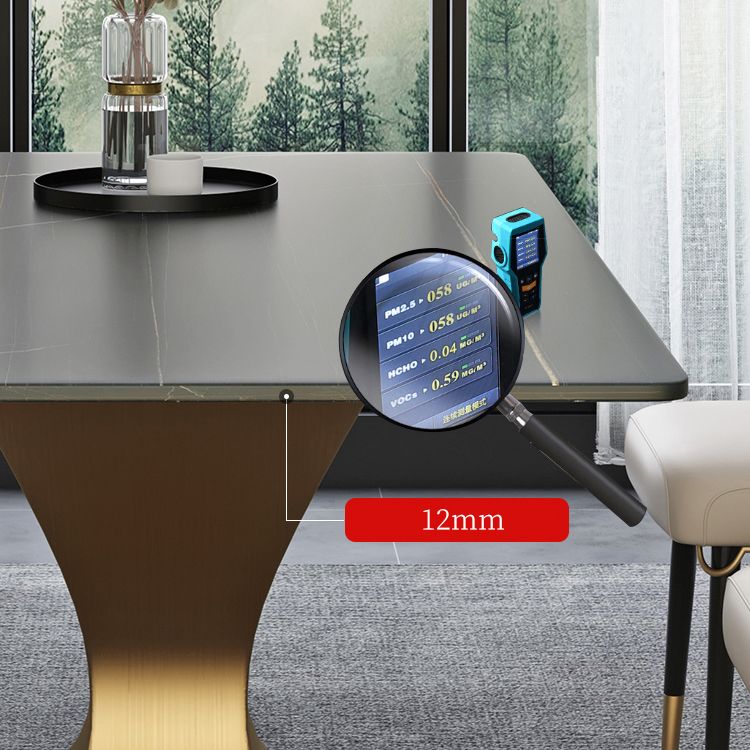 Rectangle Two-Color Dining Table Sintered Stone Table Glam with Pedestal Clearhalo ' dining_table' 'Dining Tables & Seating' 'Dining Tables' 'furn' 'furn_dining_table' 'Furniture' 'furniture_dining_table' 'Kitchen & Dining Furniture' 'kitchen&dining_furn' 'kitchen' 'kitchen_dining_table' 1200x1200_1673dcd2-3795-4e2f-a5a2-64001dc9f9dd