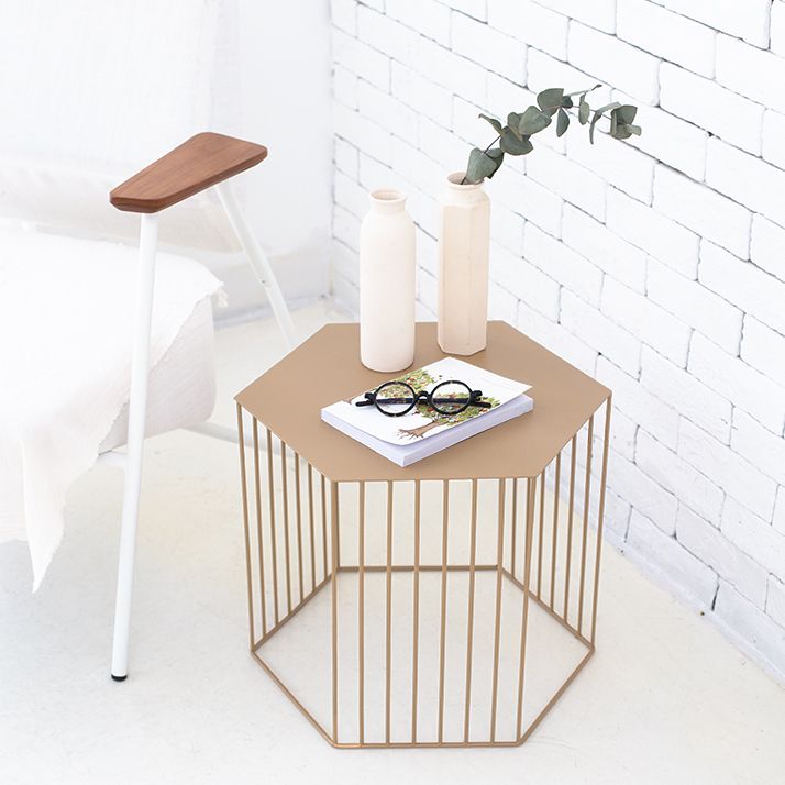 Hexagon Top Side Table Mid-Century Modern Ironcraft Frame End Table Clearhalo 'Coffee & Accent Tables' 'End & Side Tables' 'end_side_tables' 'furn' 'furn_end_side_tables' 'Furniture' 'Living Room Furniture' 1200x1200_16759df6-e545-4aea-bc97-7f614cfa9228