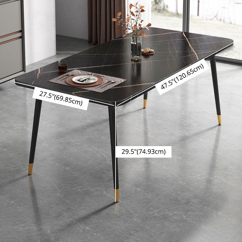 Contemporary Metallic Fixed Dining Table Rectangle Formal Dinette Set with Balck Base Clearhalo 'Dining Room Sets' 'Dining Tables & Seating' 'dining_room_set' 'furn' 'furn_dining_room_set' 'Furniture' 'furniture_dining_room_set' 'Kitchen & Dining Furniture' 'kitchen&dining_furn' 'kitchen' 1200x1200_1675f4e6-a55f-4e15-b390-30487478cb50