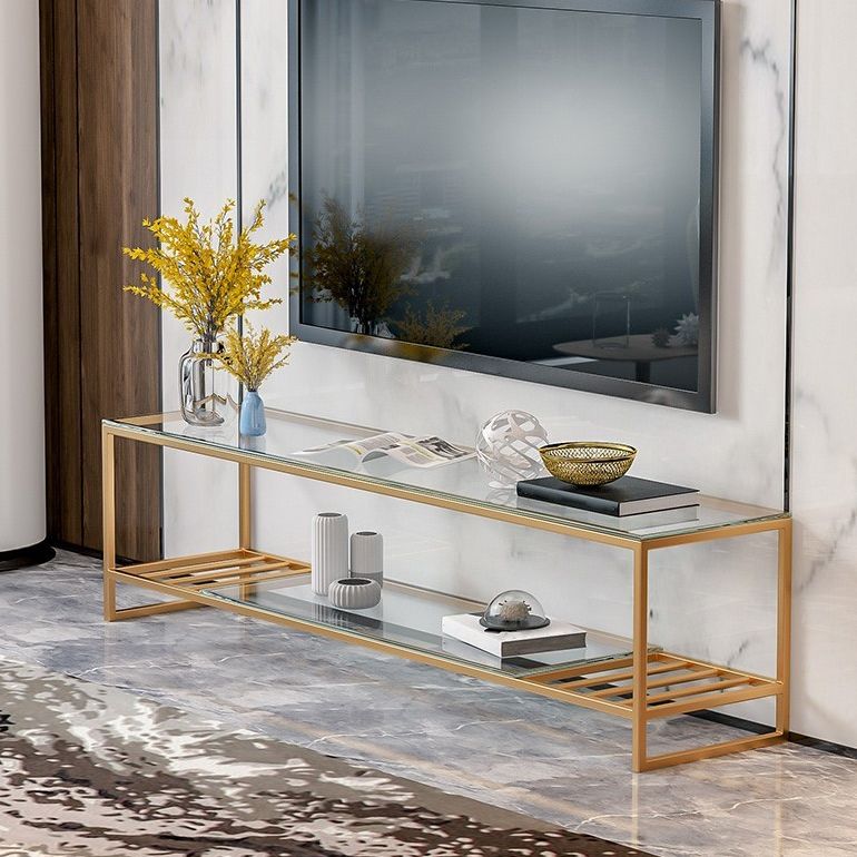 17.72 "H TV Style Glam Style Open Rangement Console TV avec 2 étagères pour le salon