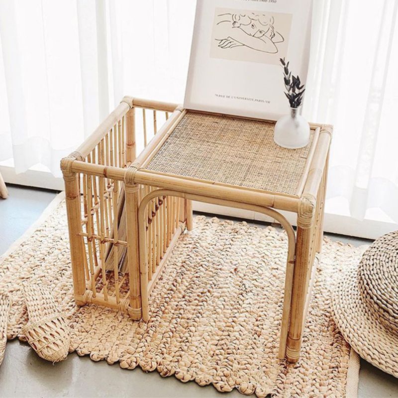 15.74 "背の高いラタンエンドテーブル長方形のナチュラルアクセントサイドテーブル