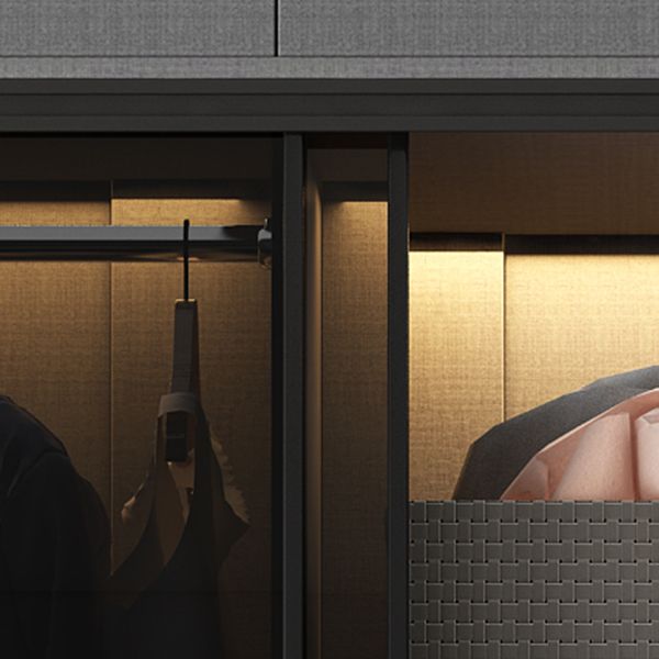 Armadio per armadio in vetro e legno con armadio grigio grigio