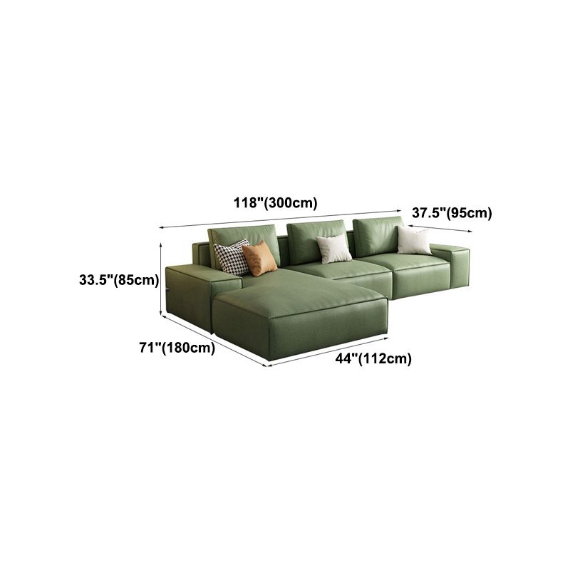 Square Arm 3/4-Seater Sofa & Chaise Green Faux Leather Sectional
