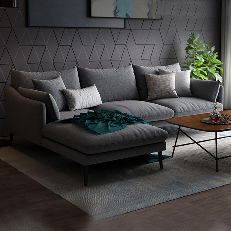 Modern 3/4-seater Fabric Sofa & Chaise Grey Slipcovered Sectional Clearhalo 'furn' 'furn_sectionals' 'Furniture' 'Living Room Furniture' 'Sectionals' 1200x1200_16809d46-66ef-4b3b-922a-c118d82e88e5
