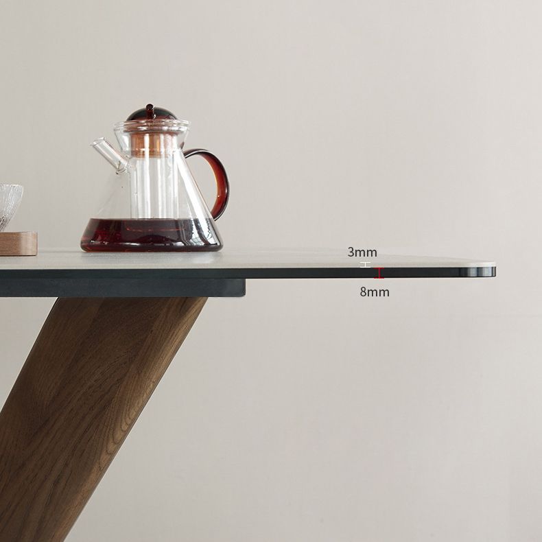 Industrial Style Rectangle Dining Table Sintered Stone Table with Wooden Legs
