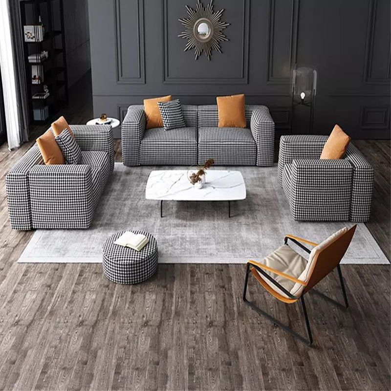 Stof moderne HoundStooth Patroon Sofa Tuxedo Arm Sofa met kussens