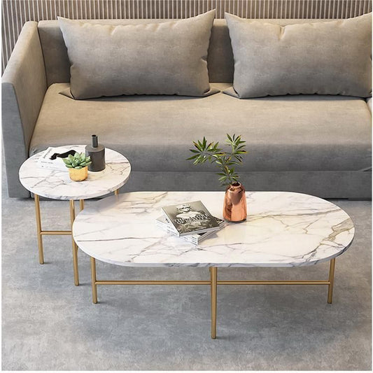 Glam Cocktail Table 4 Legs Slate Coffee Table Set in White with Iron Base