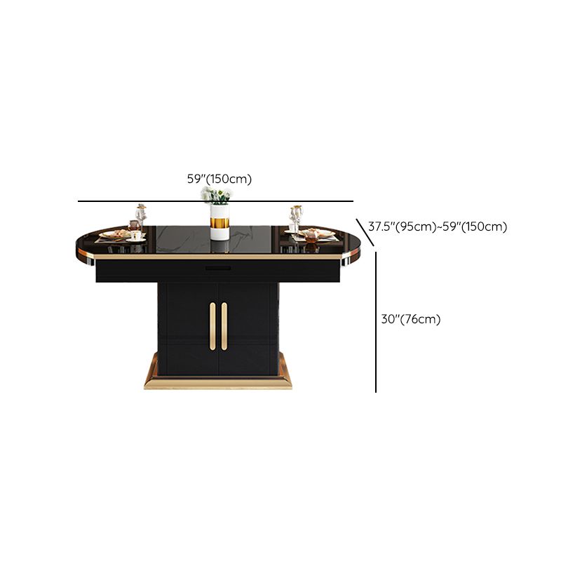 Modern Collapsible Glass Desktop Dining Table with Wooden Lockers