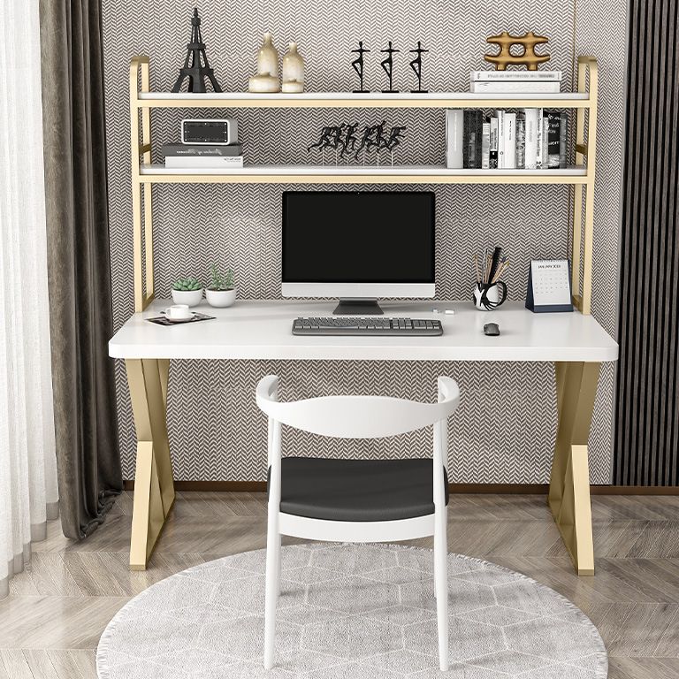 Rectangular Bedroom Desk Modern Style Desk with Solid Wood Top and Metal Legs Clearhalo 'Furniture' 'furniture_office_desk' 'Office Desks' 'Office Furniture' 'office_desk' 1200x1200_169a5363-e3cd-4c6b-913b-12b38f8571ee