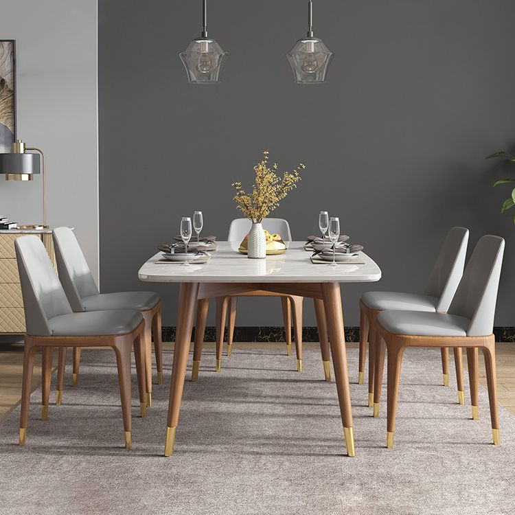Nordic Ash White Rock Board Rectangular Dining Table Set with 4 Legs Base Clearhalo 'Dining Room Sets' 'Dining Tables & Seating' 'dining_room_set' 'furn' 'furn_dining_room_set' 'Furniture' 'furniture_dining_room_set' 'Kitchen & Dining Furniture' 'kitchen&dining_furn' 'kitchen' 1200x1200_169be7e2-36aa-4c69-817d-dba4cfe80a2e