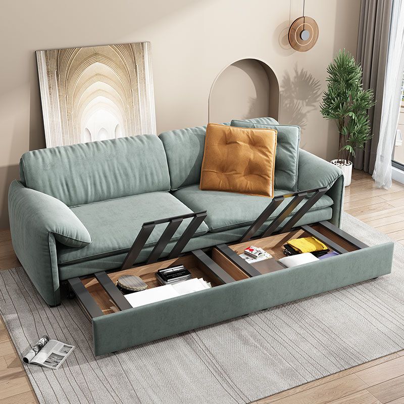 Modern Green Convertible Sofa Cushion Back Foldable Loveseat