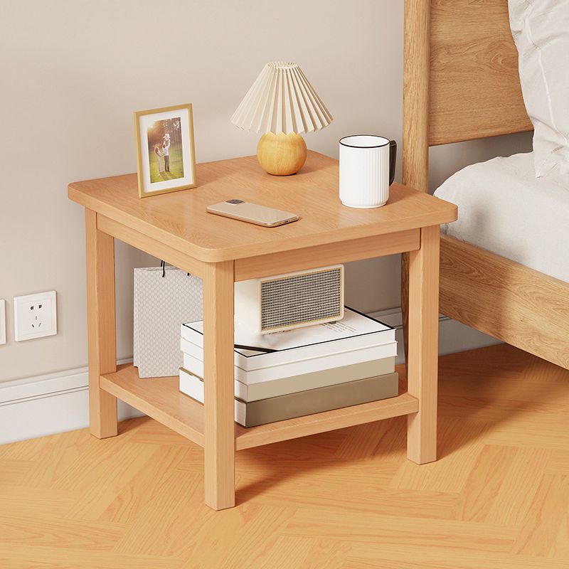 Modernistic Side Table Double Tier Wood Accent Side Table with Shelf