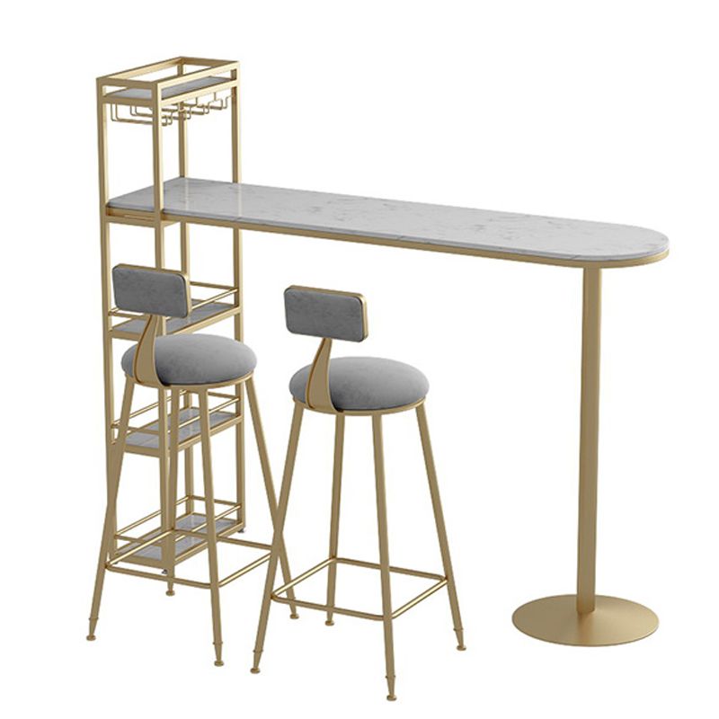 Modern Iron Bar Dining Table Faux Marble Top Indoor Bistro Table with Wine Rack Clearhalo 'Bar Furniture' 'Bar Tables' 'bar_tables' 'furn' 'furn_bar_tables' 'Furniture' 'furniture_bar_tables' 'Kitchen & Dining Furniture' 1200x1200_16a276c2-b327-495e-bda8-0513f19714e0