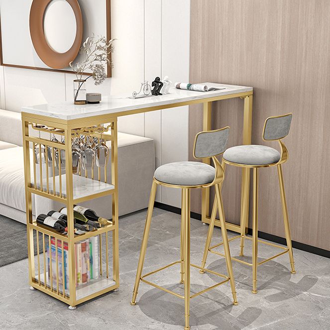 Modern Rectangle Bar Dining Table with Shelves Bar Height Pub Table with Iron Base Clearhalo 'Bar Furniture' 'Bar Tables' 'bar_tables' 'furn' 'furn_bar_tables' 'Furniture' 'furniture_bar_tables' 'Kitchen & Dining Furniture' 1200x1200_16a4a2d6-2b41-49ed-91bc-25bfabe7caed