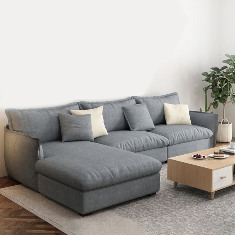 Nordic Loose Back Linen Sofa & Chaise Square Arm Cushions Sofa