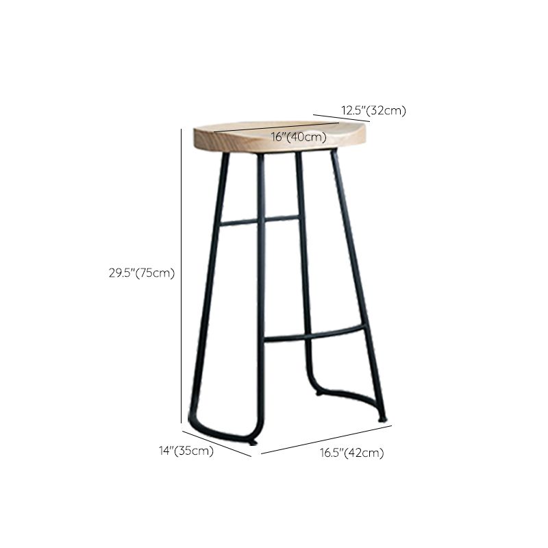 Industrial Counter Bar Stool Natural Solid Wood and Metal Saddle Seat Counter Chair