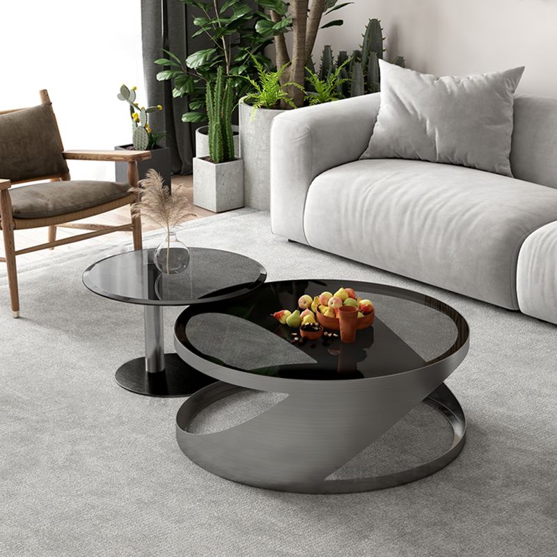 Glass Top Coffee or End Table Black Abstract Coffee Cocktail Table