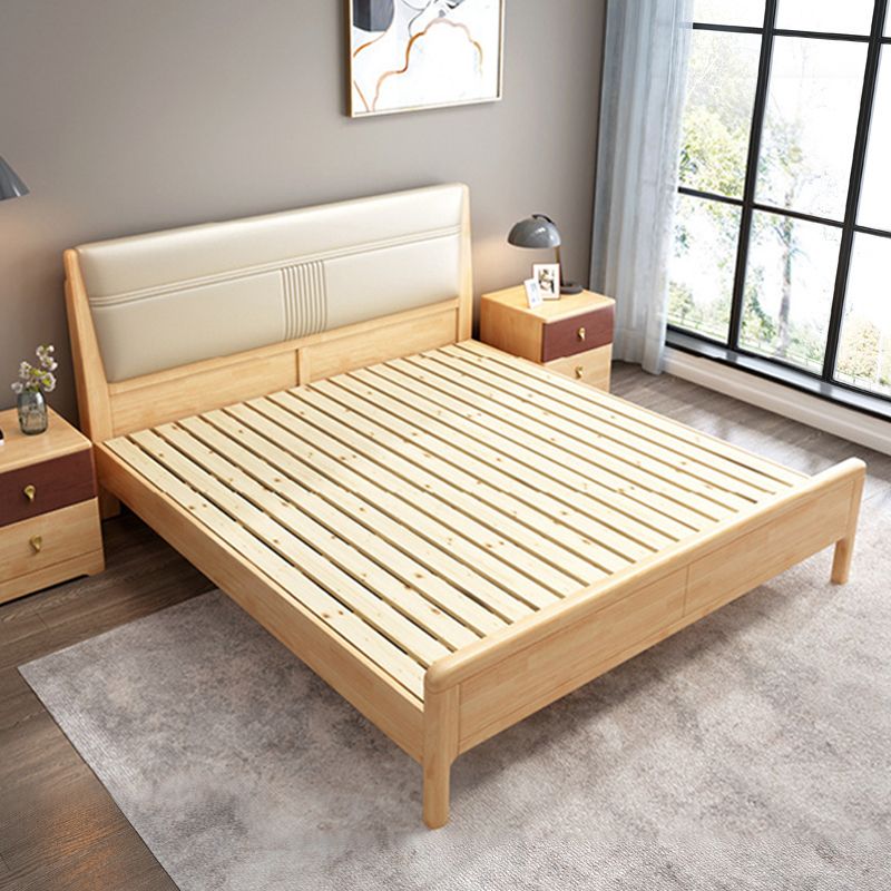 Natuurlijk eigentijds paneelbed hout en gestoffeerd standaard bedgeplaatste hoofdeinde