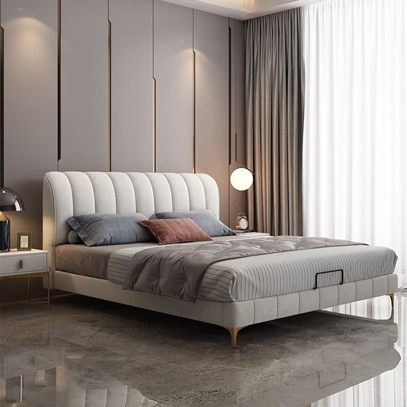Glam wood Bed Frame Faux Leather Standard Bed with Upholstered Headboard for Bedroom Clearhalo 'Bedroom Furniture' 'Beds' 'furn' 'furn_beds' 'Furniture' 1200x1200_16ae21ff-280a-42f9-bc85-8170cc58b814