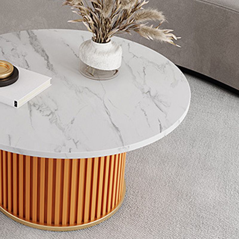 Mesa de centro moderna de pizarra maciza, mesa de cóctel redonda de hierro en blanco/negro