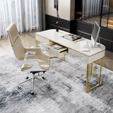 Escritorio de escritura de glam beige con escritorio de oficina de cajones de 23.6 "de ancho para la oficina