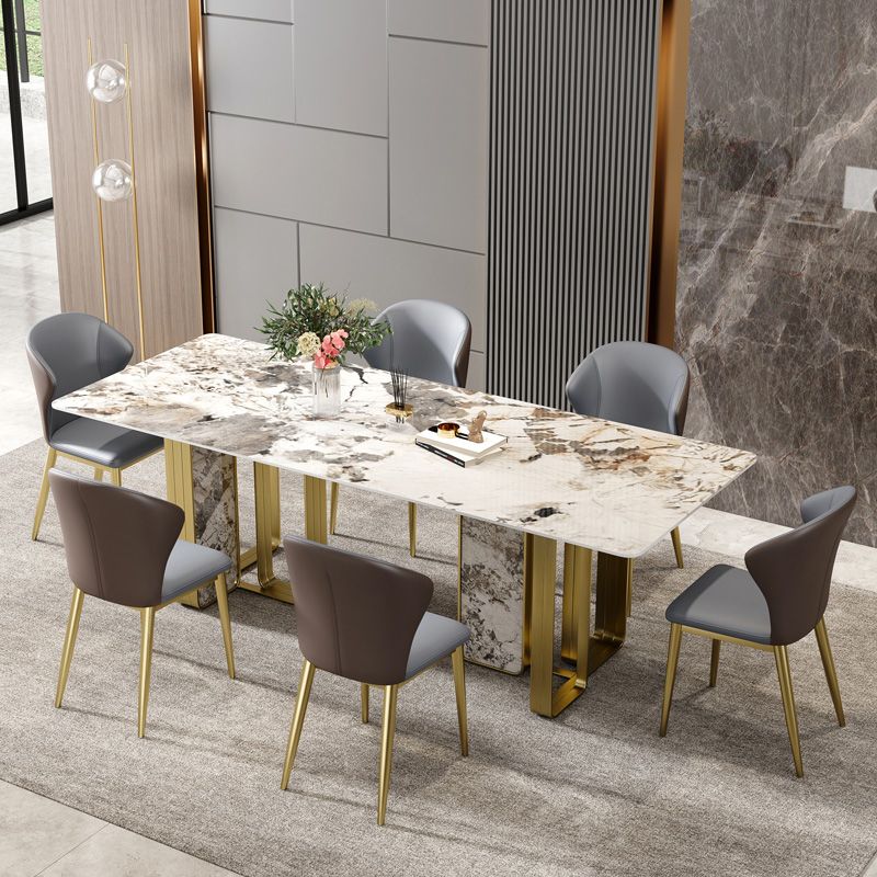 Luxury Sintered Stone Top Dining Table Rectangle Table with Gold Double Pedestal Clearhalo ' dining_table' 'Dining Tables & Seating' 'Dining Tables' 'furn' 'furn_dining_table' 'Furniture' 'furniture_dining_table' 'Kitchen & Dining Furniture' 'kitchen&dining_furn' 'kitchen' 'kitchen_dining_table' 1200x1200_16b241ba-1654-4658-a0f9-047b0c72c729