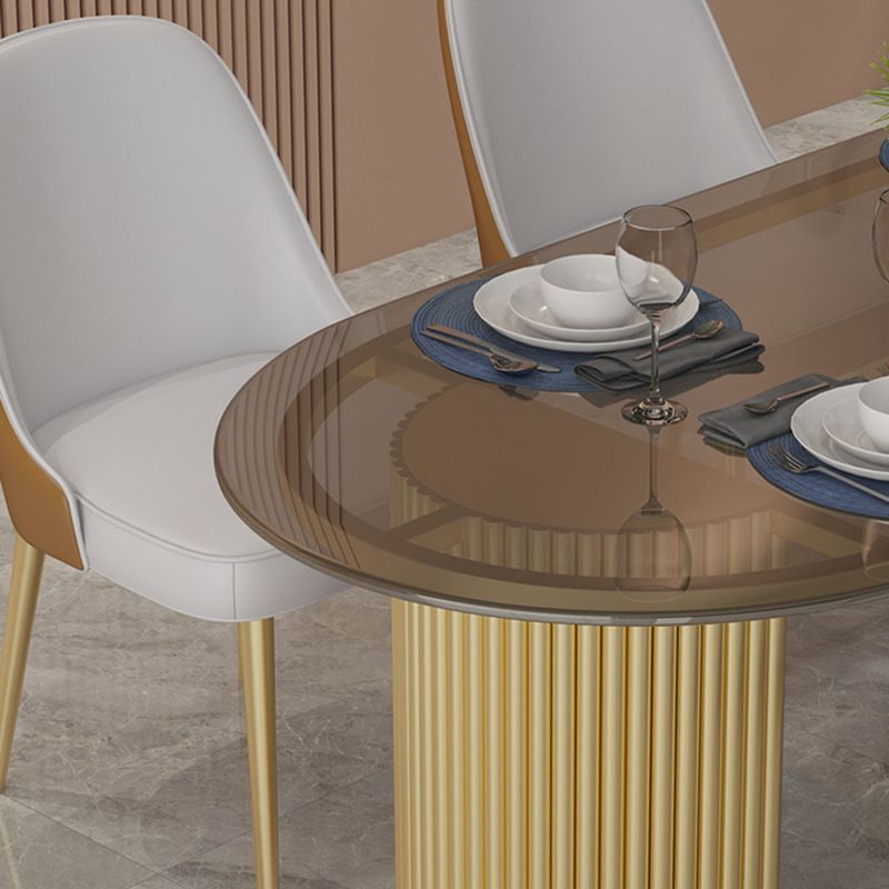 Metal Contemporary Oval Dining Table Double Pedestal Table for Dining Room Clearhalo 'Dining Tables & Seating' 'Dining Tables' 'dining_table' 'furn' 'furn_dining_table' 'Furniture' 'furniture_dining_table' 'Kitchen & Dining Furniture' 'kitchen' 'kitchen_dining_table' 1200x1200_16b58b25-bd42-47cc-a550-47db070fc61c