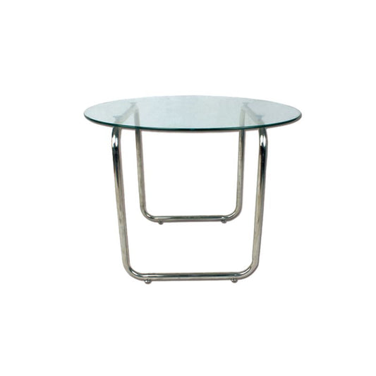 Contemporary Round Glass Top Cocktail Table with Sled Steel Base Clearhalo 'Coffee & Accent Tables' 'Coffee Tables' 'coffee_tables' 'furn' 'furn_coffee_tables' 'Furniture' 'Living Room Furniture' 1200x1200_16b6e1aa-30c4-41ab-915c-f6fe4dfe4b75